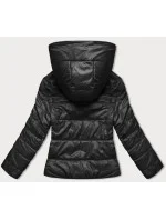 Krátka čierna dámska bunda s kapucňou (B8187-1)