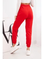 Dámské bavlněné kalhoty s gumou v pase červené