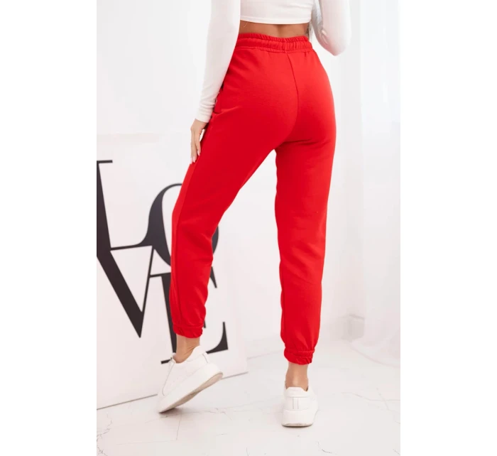 Dámské bavlněné kalhoty s gumou v pase červené