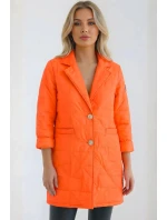 Dámske Plus veľkosť prešívaná bunda s ozdobnými gombíkmi a golierom Neon Orange Dámske Plus veľkosť prešívaná bunda s ozdobnými gombíkmi a golierom Neon Orange