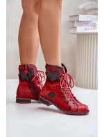 Kožené Zateplené Boty Dámské Na Plochém Podpatku model 21677266 Červené - Maciejka