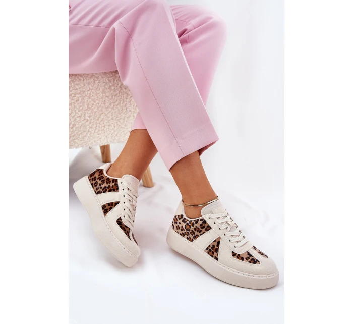 Dámské sneakers s leopardím vzorem na platformě béžové model 21689446 - Boto Dámské sneakers s leopardím vzorem na platformě béžové model 21689446 - Boto