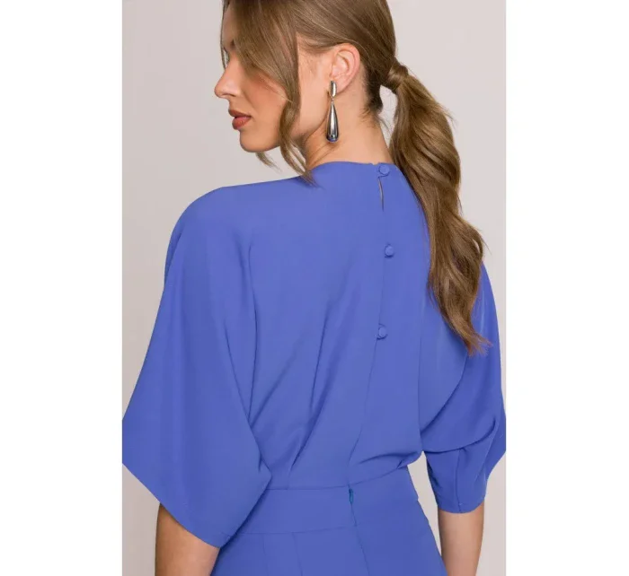 Kombinéza s širokými nohavicemi a výstřihem modrá model 20966133 - STYLOVE Kombinéza s širokými nohavicemi a výstřihem modrá model 20966133 - STYLOVE