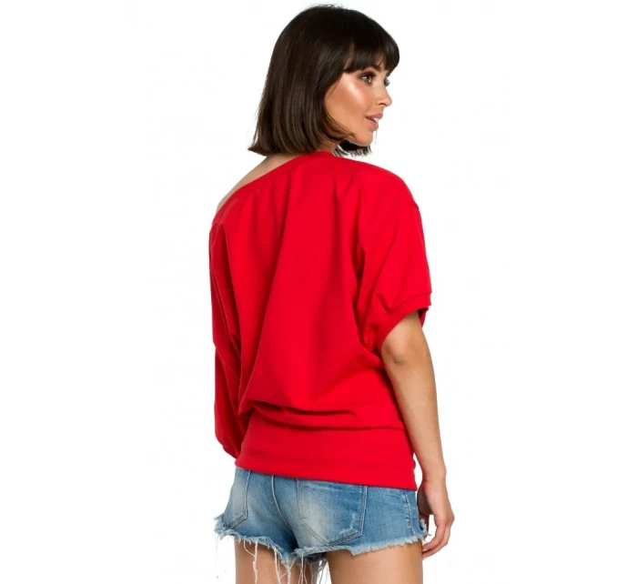 B079 Blúzka nadmernej veľkosti so zavinovacími detailmi - červená B079 Blúzka nadmernej veľkosti so zavinovacími detailmi - červená