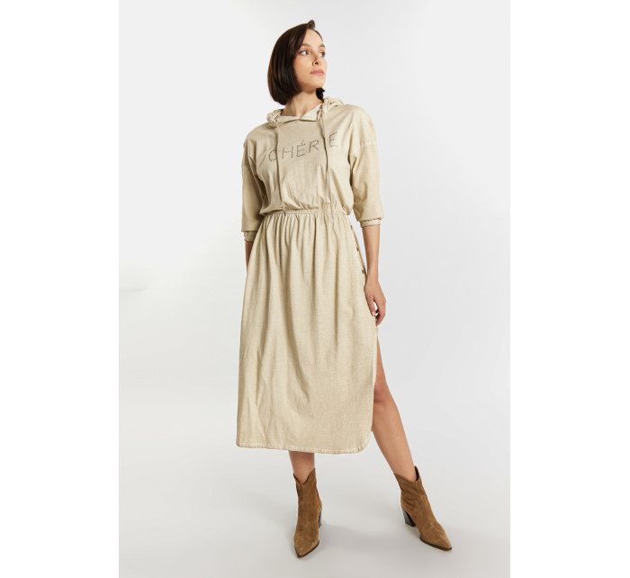 Šaty Bavlněné šaty s nápisem model 18792167 Beige - Monnari