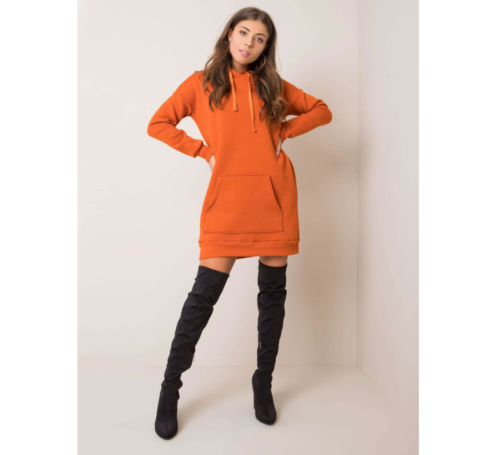 RUE PARIS Tmavo oranžové šaty s kapucňou