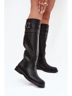 Dámske čižmy na nízkom podpätku s ozdobným detailom Arvessa - čierne Dámske čižmy na nízkom podpätku s ozdobným detailom Arvessa - čierne