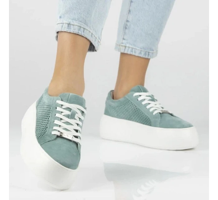 Dámské kožené polobotky ažurové zelené model 22116561 - FILIPPO