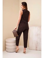 Dámský elegantní komplet s model 22147902 na knoflíky a kalhotami hnědý - K-Fashion