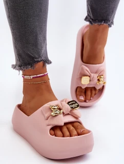 Piankowe Klapki Damskie Z Kokardą Różowe Salessa