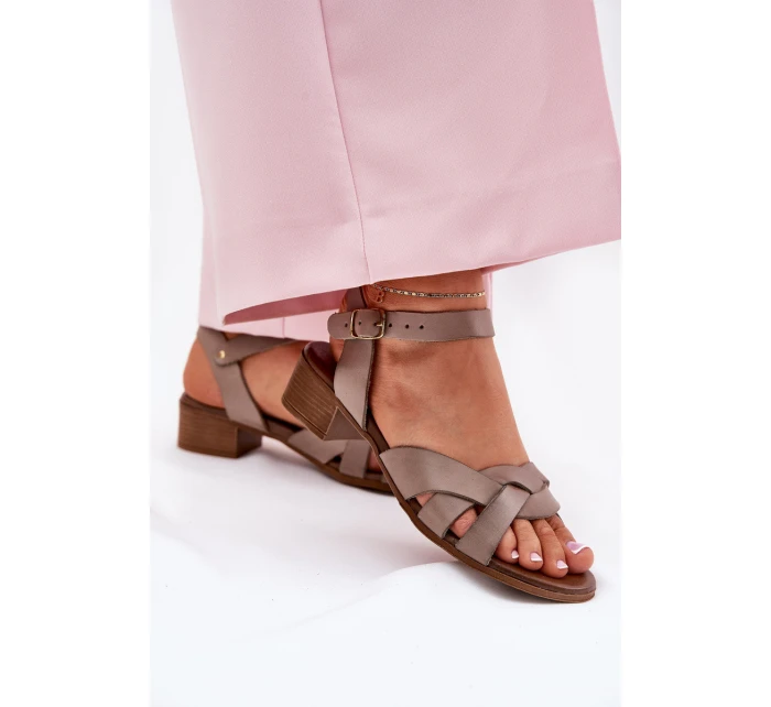 Skórzane Sandały Na Delikatnym Obcasie Zazoo 40372 Ciemnobeżowe