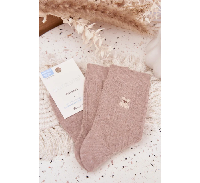 Teplé dámské ponožky s vlnou Medvídek Béžové