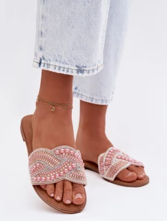 Zdobené dámské ploché nazouváky růžové model 21997999 - Boto