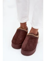 Dámske snehule Taliah s nízkou platformou a výšivkou - čokoládové