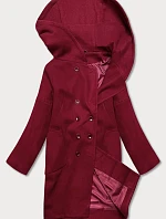 Dámsky kabát plus size v bordovej farbe s kapucňou (2728)