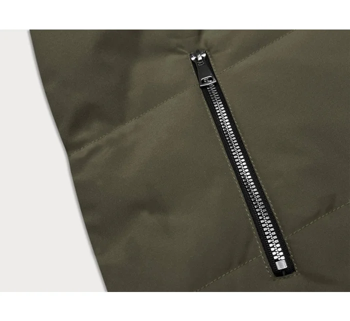 Obojstranná dámska vesta v khaki farbe (R8006)