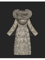 Dlouhá béžová dámská prošívaná zimní bunda model 21748238 - HONEY WINTER