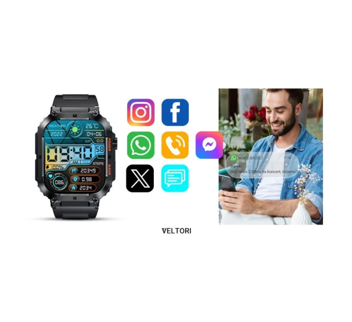 VELTORI VT200-1 Smartwatch Čierny silikónový remienok VELTORI VT200-1 Smartwatch Čierny silikónový remienok