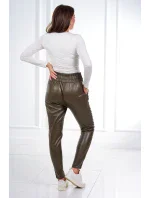 Kožené kalhoty vázané vpředu khaki barvy