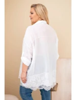 Dámske bavlnené tričko s čipkovým lemovaním v bielej farbe Plus Size