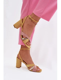 Dámské sandály na podpatku s pásky Eko semiš žluté Karilora