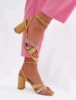 Dámské sandály na podpatku s pásky Eko semiš žluté Karilora