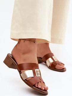 Kožené dámské sandály na podpatku model 22125908 hnědé - Zazoo