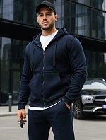 Pánska mikina na zips s kapucňou tmavomodrá BX2195