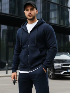 Pánska mikina na zips s kapucňou tmavomodrá BX2195