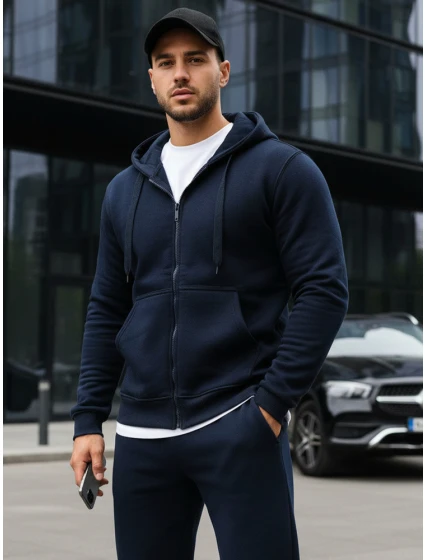 Pánská mikina na zip tmavě modrá model 21961957 - FashionStreet Pánská mikina na zip tmavě modrá model 21961957 - FashionStreet