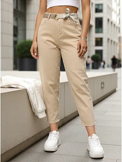 Jeansy damskie mom fit z wysokim stanem beżowe model 22092268 - FashionStreet