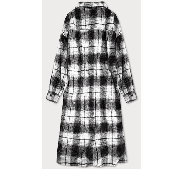 Čierno-biely dámsky károvaný košeľový kabát (8424)