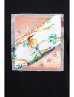 Blúzka s 3D grafikou vtáka čierna