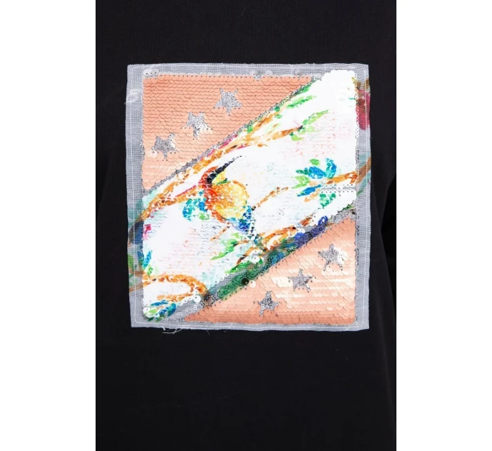 Blúzka s 3D grafikou vtáka čierna