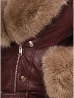 Kurtka damska zimowa skórzana z futerkiem bordowa model 22371781 - FashionStreet