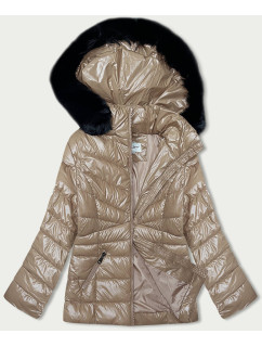 Béžová prešívaná dámska zimná bunda (V776G)