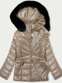 Béžová prošívaná dámská zimní bunda (V776G)