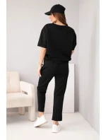 Dámsky viskózový maslový set s krátkym rukávom a nohavicami s ohrnutými nohavicami čierny