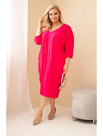 Dámské šaty Plus Size s kapsami fuchsiová