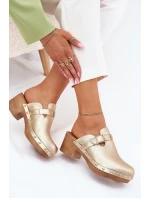 Dámské sandály na podpatku se sponou zlaté model 21700151 - Boto Dámské sandály na podpatku se sponou zlaté model 21700151 - Boto