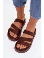 Materiálové dámské pantofle na platformě s pásky čokoládové model 21943276 - Boto