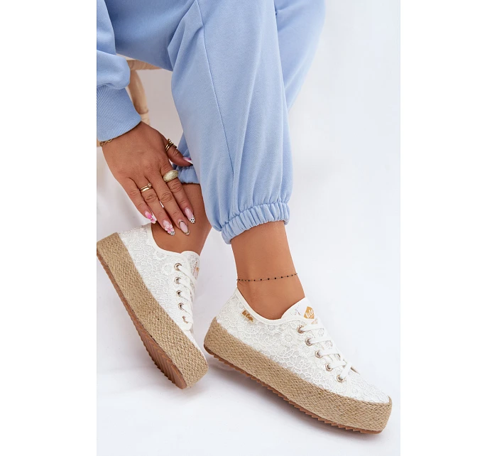 Krajkové tenisky espadrilky na platformě model 22102795 Bílé - Lee Cooper