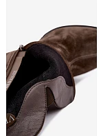 Kožené semišové kotníkové boty na podpatku model 22391083 Khaki - VINCEZA