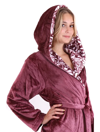 Dámský župan Flora s kapucí krátký vínový model 22002825 - Vestis Dámský župan Flora s kapucí krátký vínový model 22002825 - Vestis