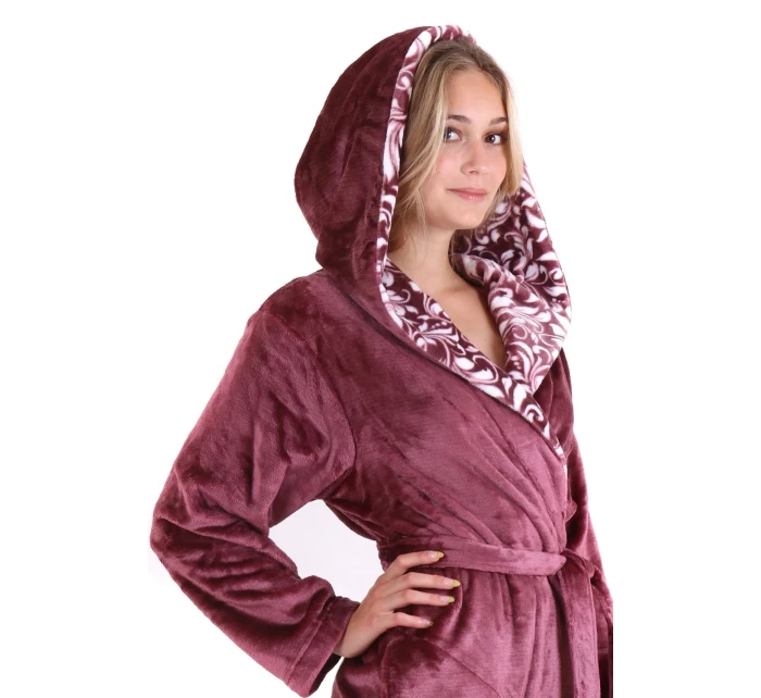 Dámský župan Flora s kapucí  krátký vínový  model 22002825 - Vestis