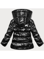 Lesklá čierna dámska bunda s kapucňou (5M3172-392)
