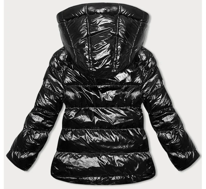 Lesklá čierna dámska bunda s kapucňou (5M3172-392) Lesklá čierna dámska bunda s kapucňou (5M3172-392)