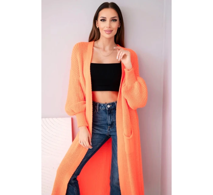 Dlouhý svetr kardigan neonově oranžový