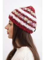 Dámska zimná čiapka s farebnou priadzou a elastickou šnúrkou K352 bordová