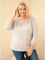 Dámská bavlněná mikina Plus Size s průřezovou vsadkou a kapsou fango zelená Dámská bavlněná mikina Plus Size s průřezovou vsadkou a kapsou fango zelená